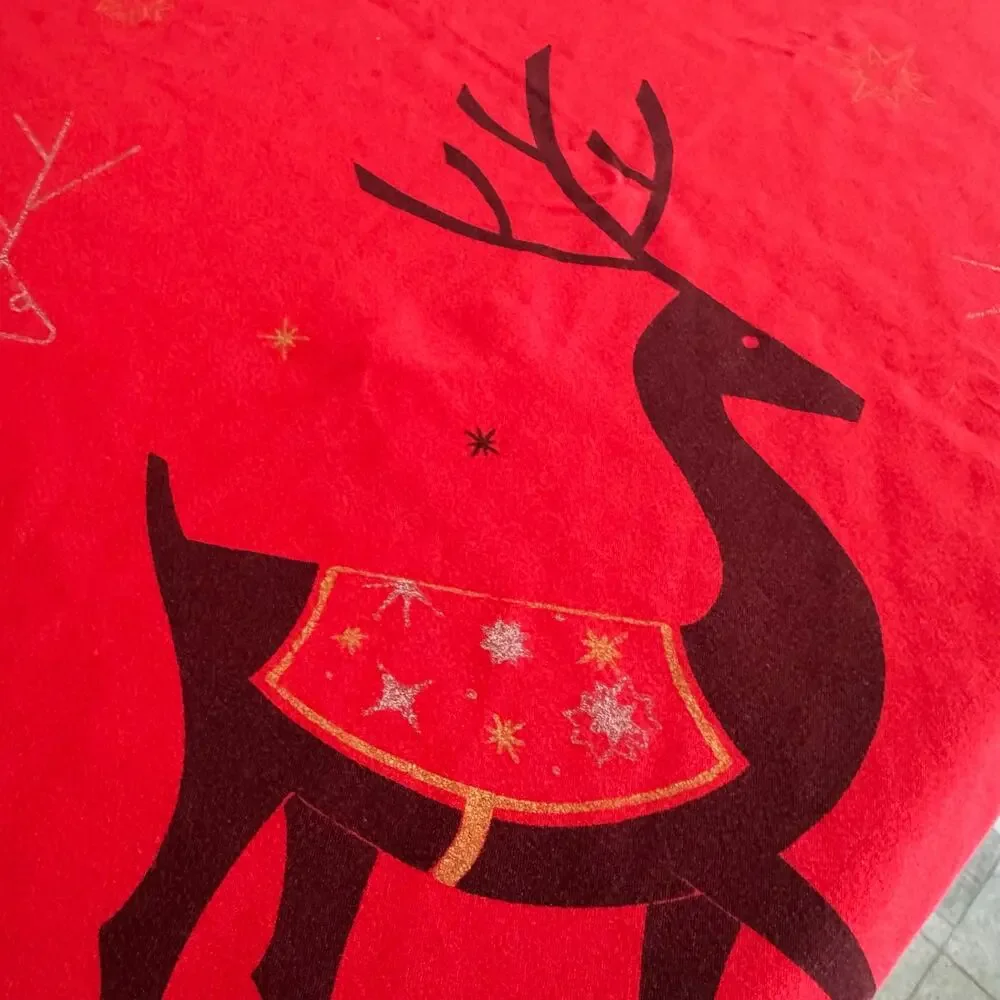 California Hand Prints Reindeer Tablecloth 52x66 Inches Red Christmas Cotton